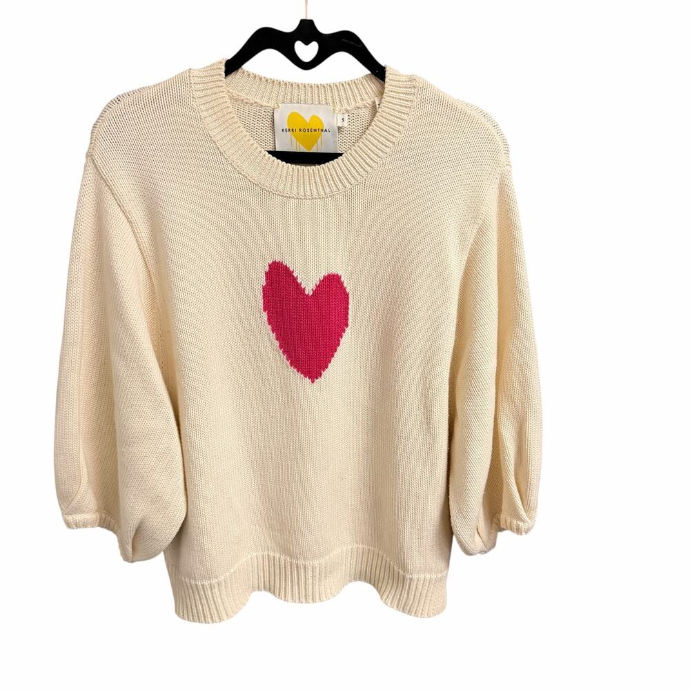Kerri Rosenthal Lala Imperfect Heart Sweater Cream Pink Small Romantic Casual